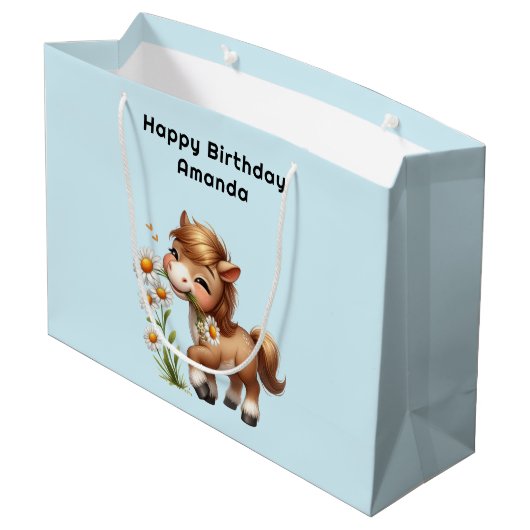 Schattigee Pony eet madeliefjes verjaardag Groot Cadeauzakje (Achterkant Gekanteld)