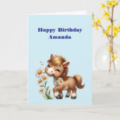 Schattigee Pony eet madeliefjes verjaardag Kaart (Gele Bloem)