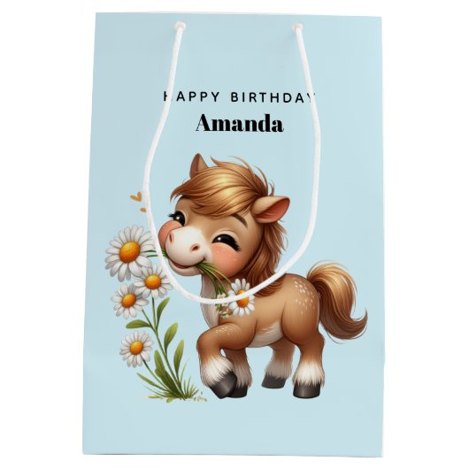Schattigee Pony eet madeliefjes verjaardag Medium Cadeauzakje (Achterkant)