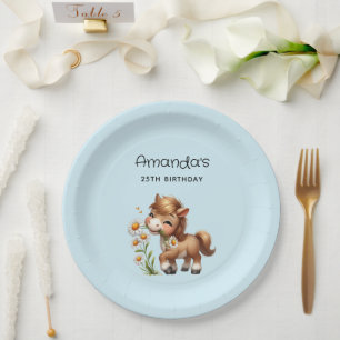 Schattigee Pony eet madeliefjes verjaardag Papieren Bordje