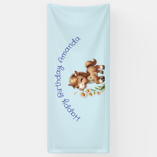 Schattigee Pony eet madeliefjes verjaardag Spandoek (Verticaal)