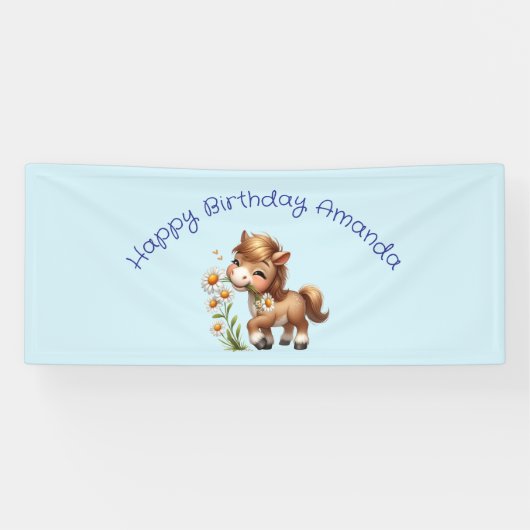 Schattigee Pony eet madeliefjes verjaardag Spandoek (Horizontaal)