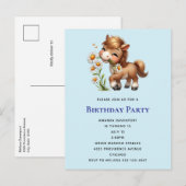Schattigee Pony eet madeliefjes verjaardag Uitnodiging Briefkaart (Voorkant / Achterkant)