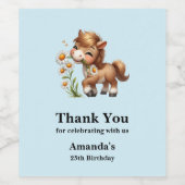 Schattigee Pony eet madeliefjes verjaardag Wijn Etiket (Enkel label)