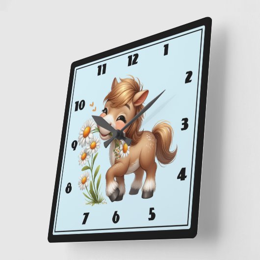 Schattigee Pony eet madeliefjes Vierkante Klok (Hoek)