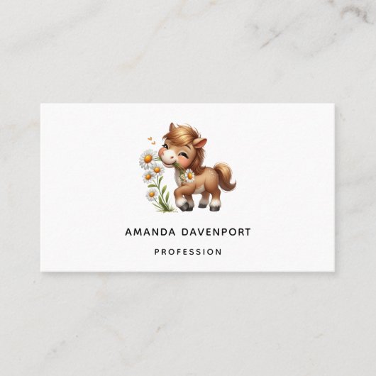 Schattigee Pony eet madeliefjes Visitekaartje (Voorkant)