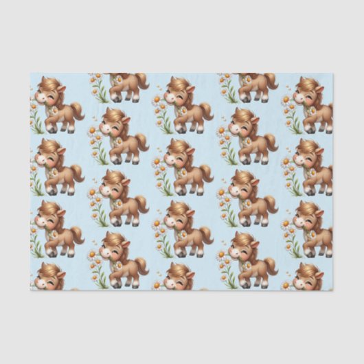 Schattigee Pony eet madeliefjespatroon Tissuepapier (Voorkant)