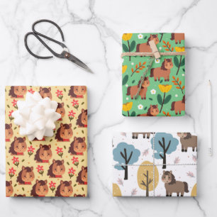 Schattigee Pony en bloemen Inpakpapier Vel