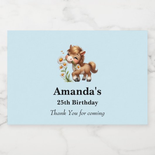 Schattigee Pony eten Daisies Party Dank u Sparkling Wijnetiket (Enkel label)