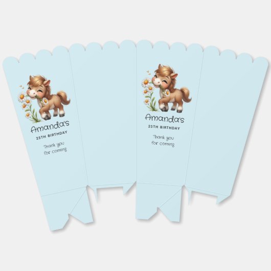 Schattigee Pony eten Daisies Verjaardag Dank u Bedankdoosjes (Ongevouwen)