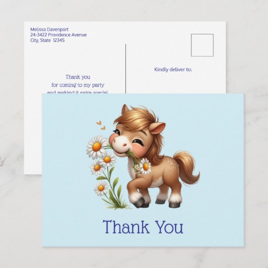 Schattigee Pony eten madeliefjes bedankt Briefkaart (Voorkant / Achterkant)