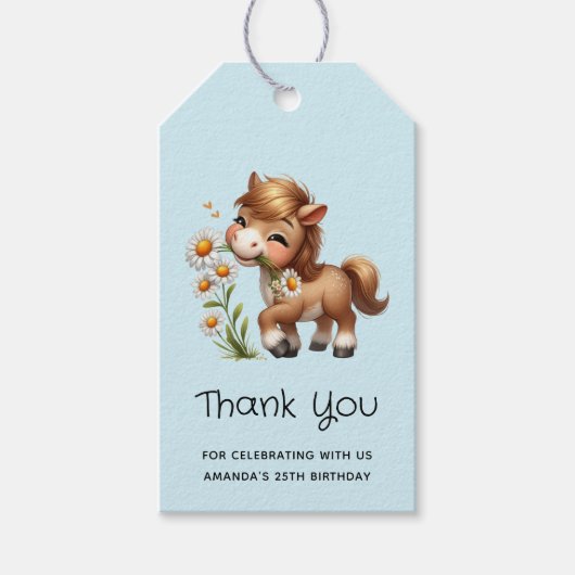 Schattigee Pony eten madeliefjes bedankt Cadeaulabel (Voorkant)