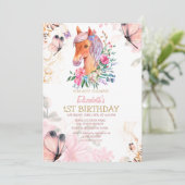 Schattigee Pony Flowers Butterflies Verjaardagsuit Kaart (Staand voorkant)