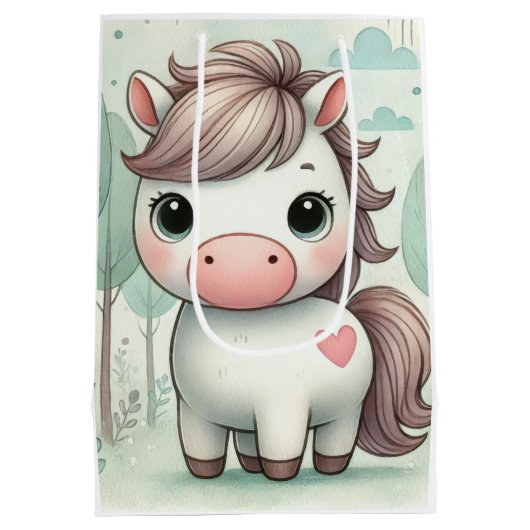 Schattigee Pony in een grillige bos cadeau tas Medium Cadeauzakje (Achterkant)