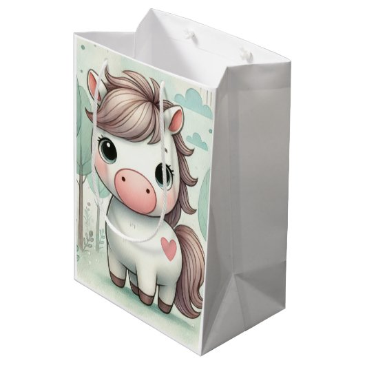 Schattigee Pony in een grillige bos cadeau tas Medium Cadeauzakje (Achterkant Gekanteld)