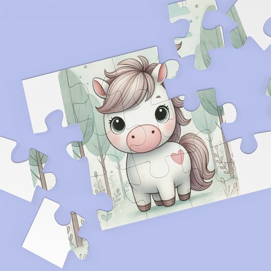 Schattigee Pony in een grillige bos puzzel