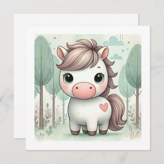 Schattigee Pony in Whimsical Forest Wenskaart (Voorkant / Achterkant)