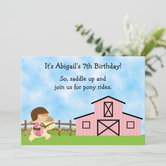 Schattigee Pony Rides verjaardagsuitnodiging voor  Kaart (Staand voorkant)