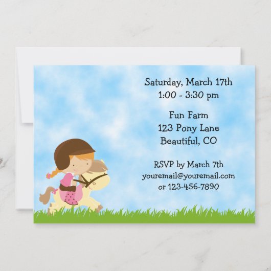 Schattigee Pony Rides verjaardagsuitnodiging voor  Kaart (Achterkant)