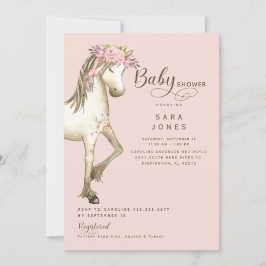 Schattigee Pony Waterverf Roze Baby shower II Kaart (Voorkant)