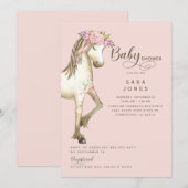 Schattigee Pony Waterverf Roze Baby shower II Kaart (Voorkant / Achterkant)