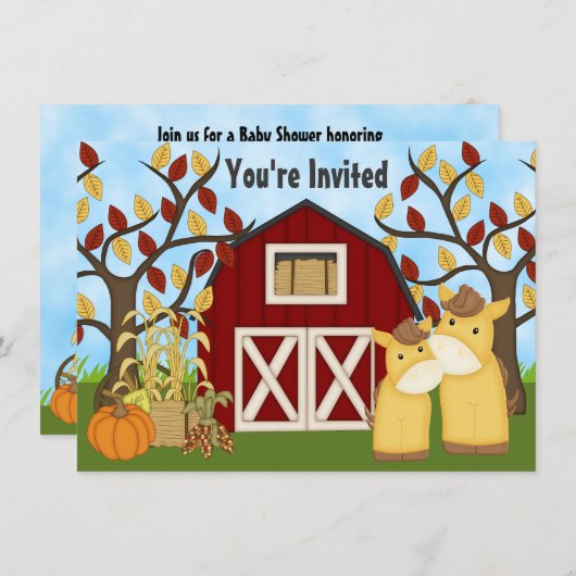 Schattigee pony's en schuur Autumn Horse Baby show Kaart (Voorkant / Achterkant)