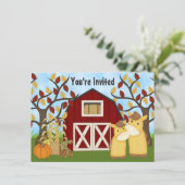 Schattigee pony's en schuur Autumn Horse Baby show Kaart (Staand voorkant)