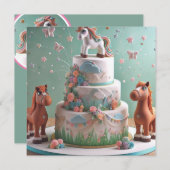 SCHATTIGEE PONY'S THEMA VERJAARDAGSTAART KAART (Voorkant / Achterkant)