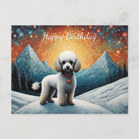 Schattigee Poodle Snowy Mountain Happy Birthday Briefkaart (Voorkant)