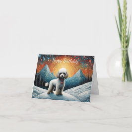 Schattigee Poodle Snowy Mountain Happy Birthday Kaart