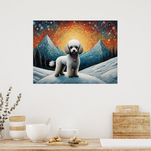 Schattigee Poodle Snowy Mountain Happy Birthday Poster (Keuken)