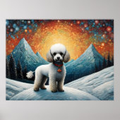 Schattigee Poodle Snowy Mountain Happy Birthday Poster (Voorkant)