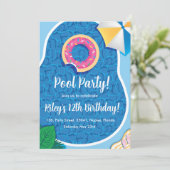 Schattigee Pool Donut thema feestuitnodiging Kaart (Staand voorkant)