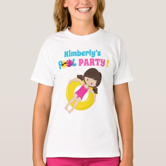 Schattigee Pool Party Verjaardag Meisje Gepersonal T-shirt (Voorkant)
