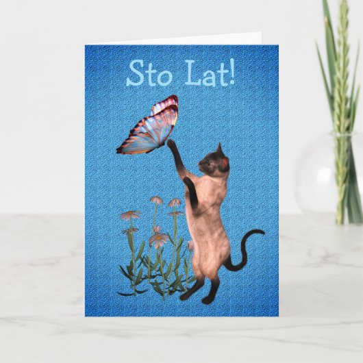 Schattigee Poolse Verjaardagskat Vlinder Kaart (Voorkant)