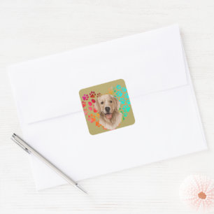 Schattigee poot Hart gouden Hond Puppy Huisdier Di Vierkante Sticker