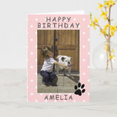 Schattigee pootafdruk roze Happy Birthday Photo Ca Kaart (Gele Bloem)