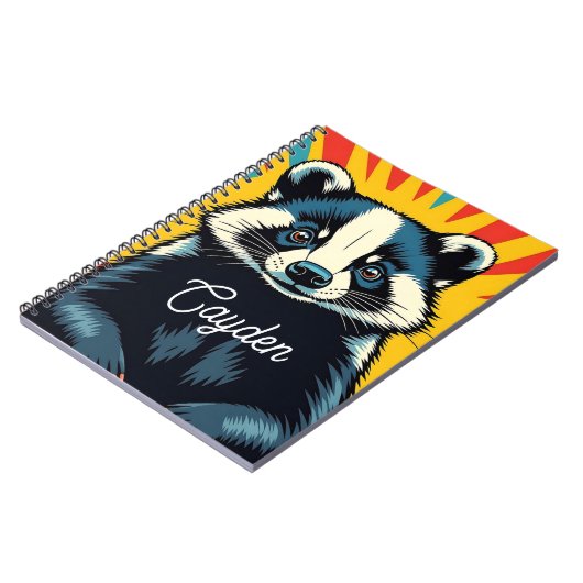 Schattigee Pop Art Badger gepersonaliseerd Notitieboek (Linkerzijde)