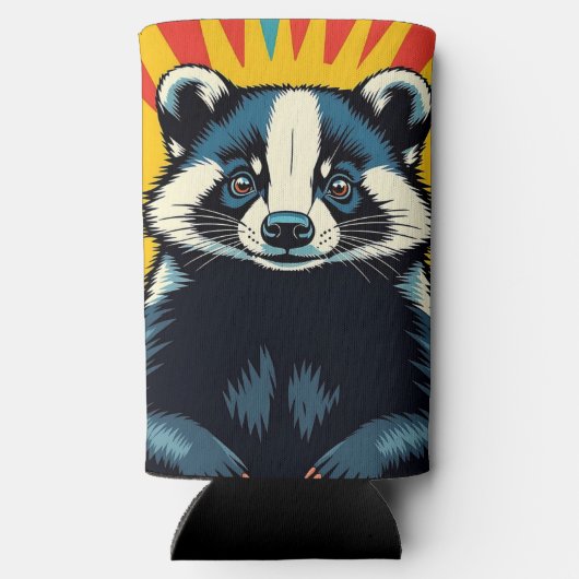 Schattigee Pop Art Badger gepersonaliseerd Seltzer Blikjeskoeler (Achterkant)