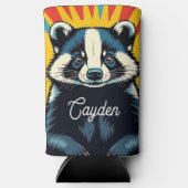 Schattigee Pop Art Badger gepersonaliseerd Seltzer Blikjeskoeler (Voorkant)