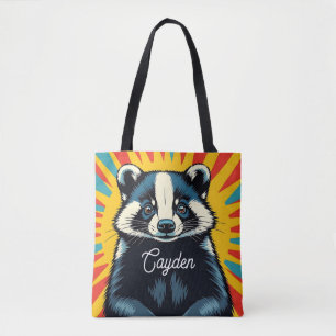 Schattigee Pop Art Badger gepersonaliseerd Tote Bag