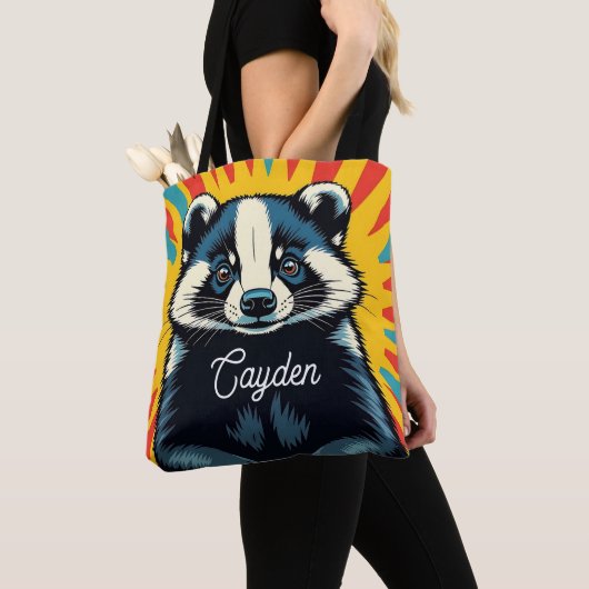 Schattigee Pop Art Badger gepersonaliseerd Tote Bag (Dichtbij)