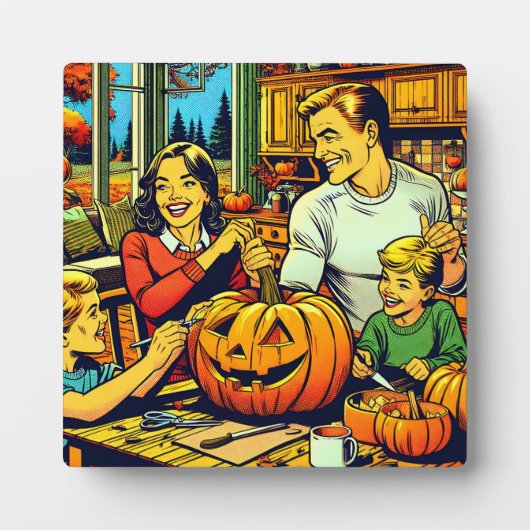 Schattigee Pop Art Family Carving Halloween Pompoe Fotoplaat (Voorkant)