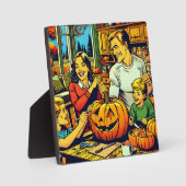 Schattigee Pop Art Family Carving Halloween Pompoe Fotoplaat (Voorkant)
