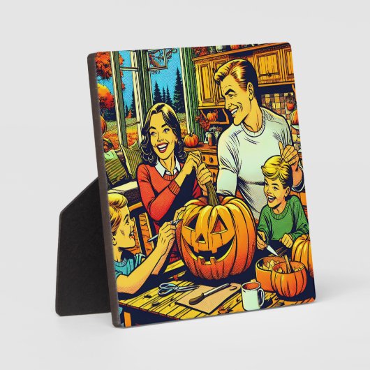 Schattigee Pop Art Family Carving Halloween Pompoe Fotoplaat (Voorkant)