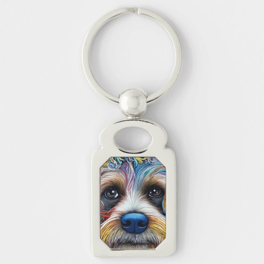 Schattigee Pop Art Terrier Sleutelhanger (Voorkant)
