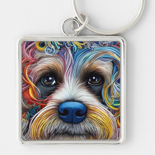 Schattigee Pop Art Terrier Sleutelhanger (Voorkant)