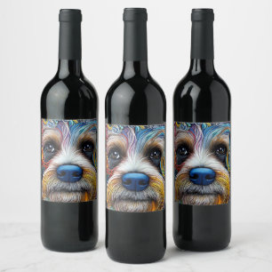 Schattigee Pop Art Terrier Wijn Etiket