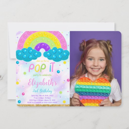 Schattigee Pop it Verjaardagsfotouitnodiging Kaart (Voorkant)