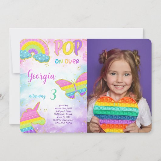 Schattigee Pop it Verjaardagsfotouitnodiging Kaart (Voorkant)